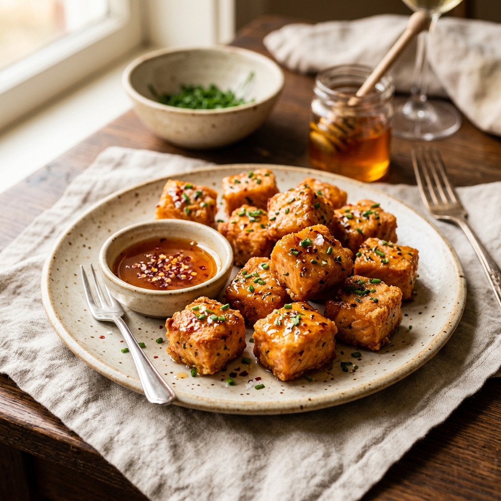 Crispy Salmon Bites Hot Honey