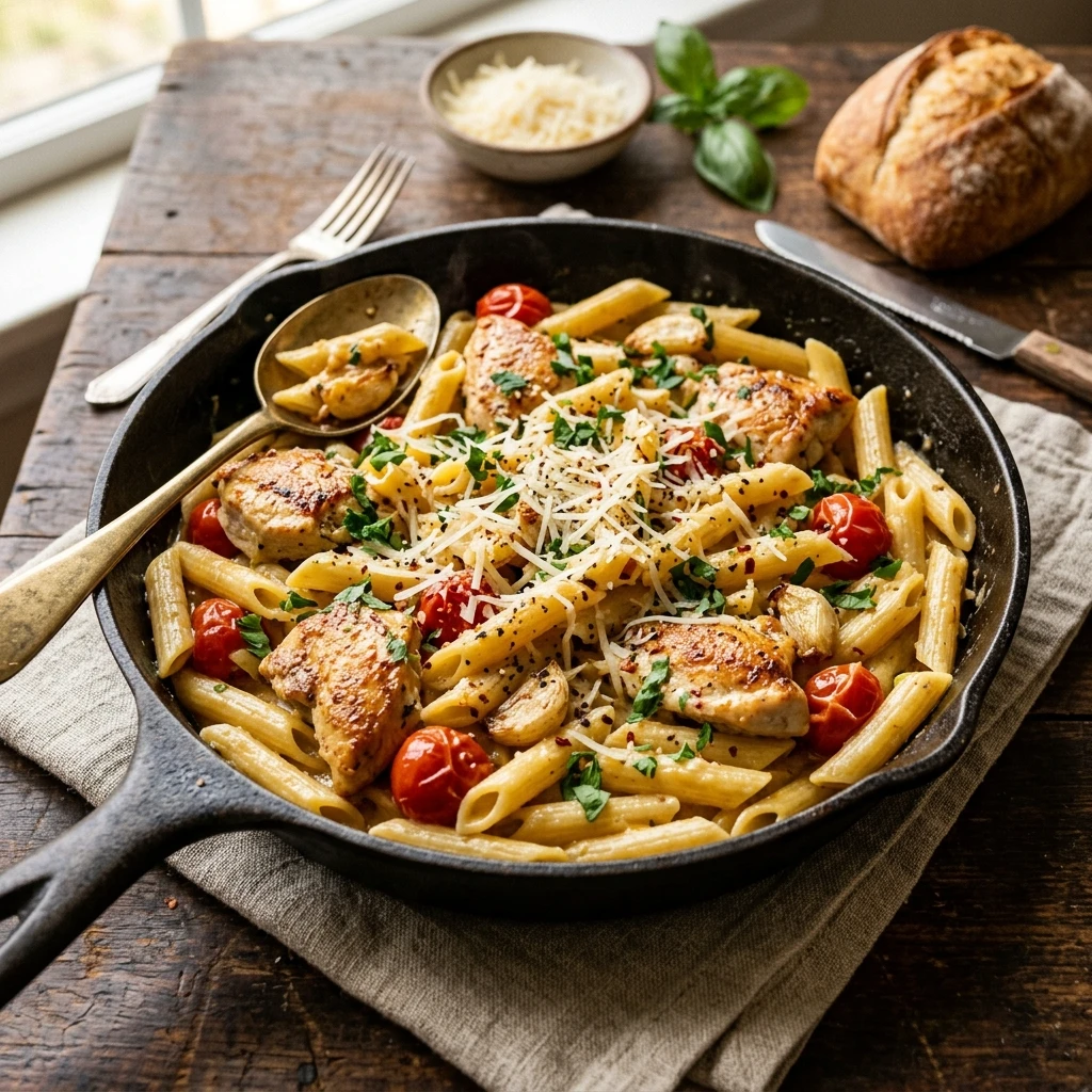 Garlic Parmesan Chicken Pasta Skillet