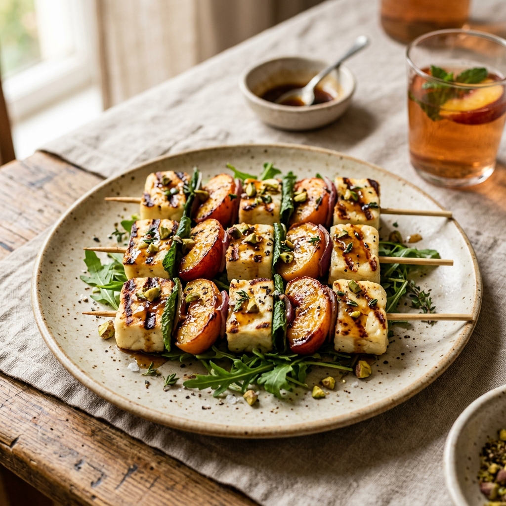 Grilled Halloumi Peach Skewers
