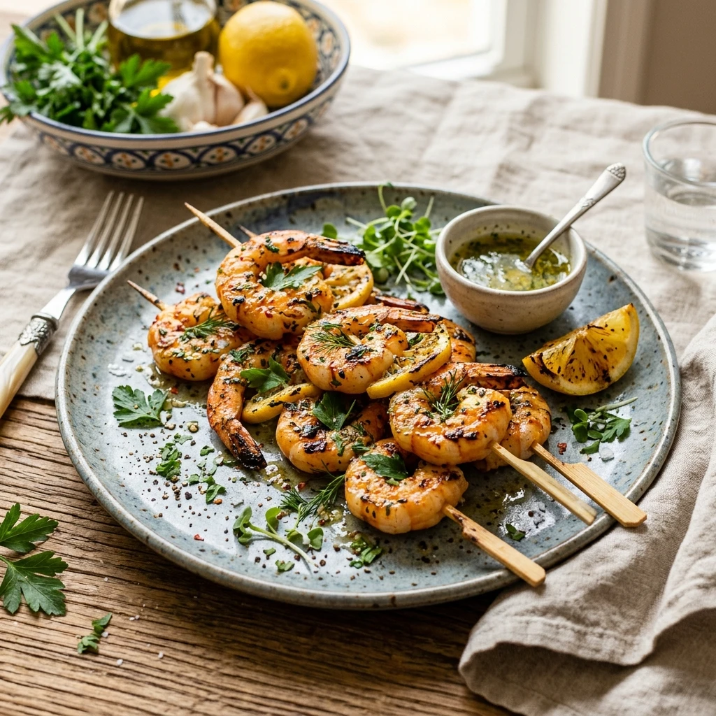 Grilled Lemon Garlic Shrimp Skewers