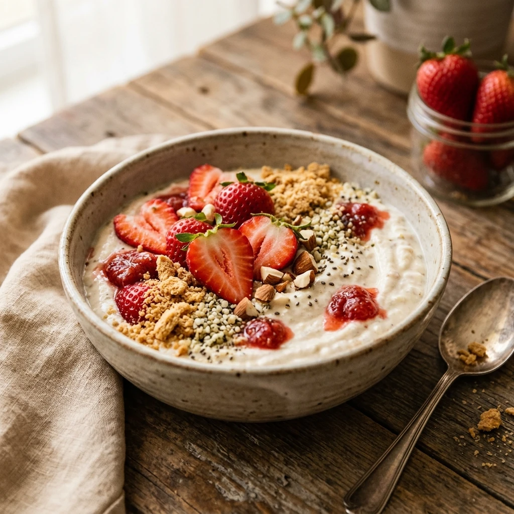 High Protein Strawberry Cheesecake Bowl
