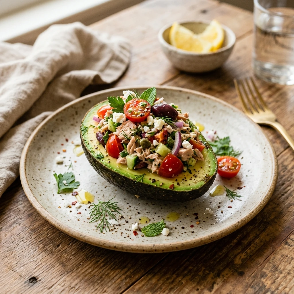 Mediterranean Tuna Stuffed Avocado