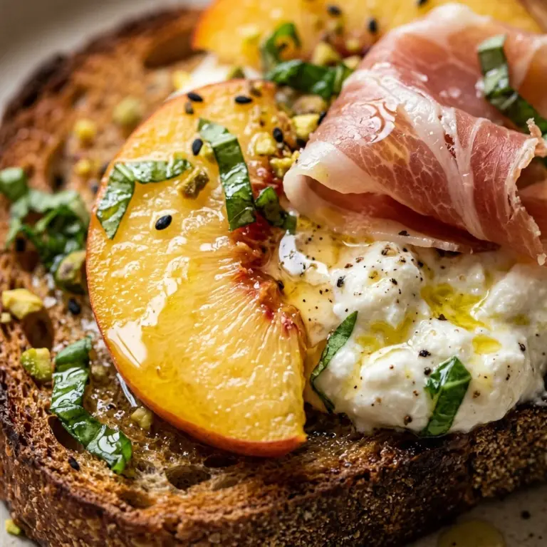 Peach Burrata Toast With Prosciutto