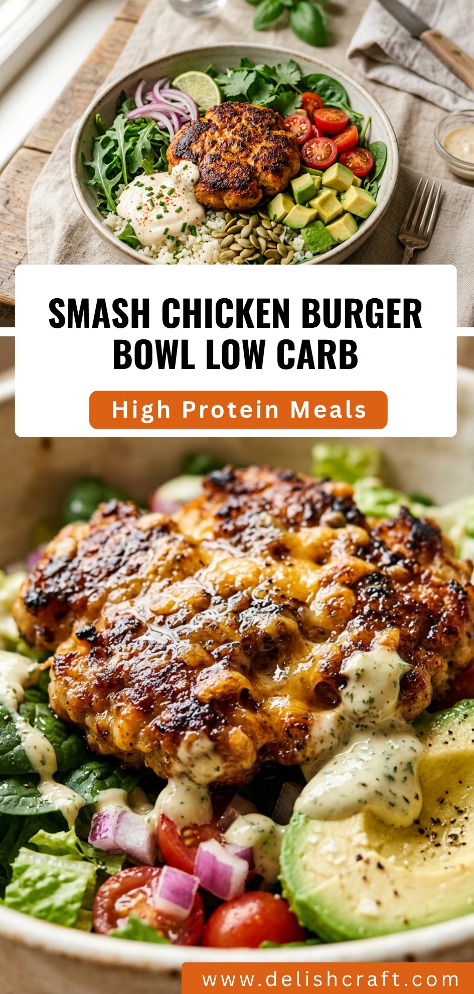 Smash Chicken Burger Bowl Low Carb