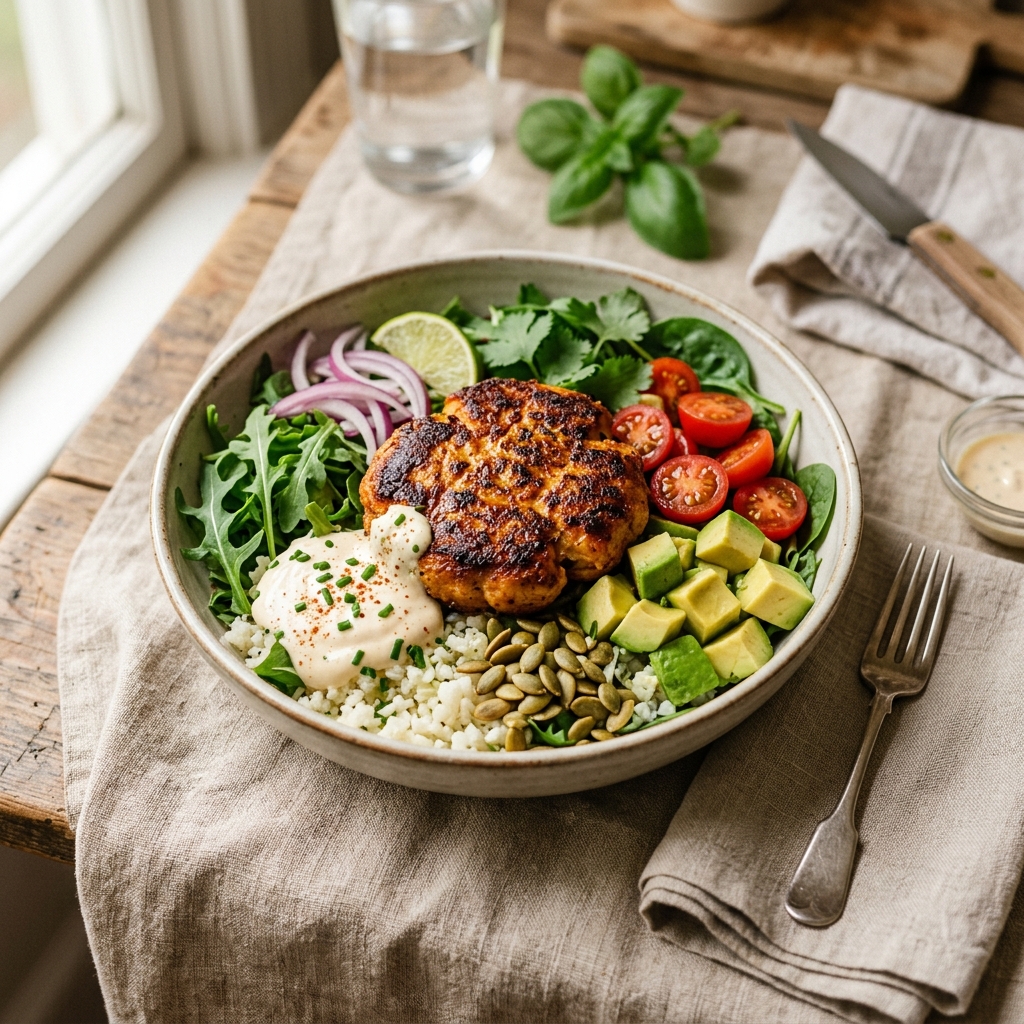 Smash Chicken Burger Bowl Low Carb