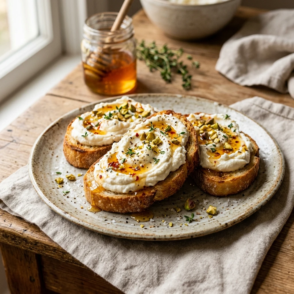 Whipped Ricotta Hot Honey Crostini