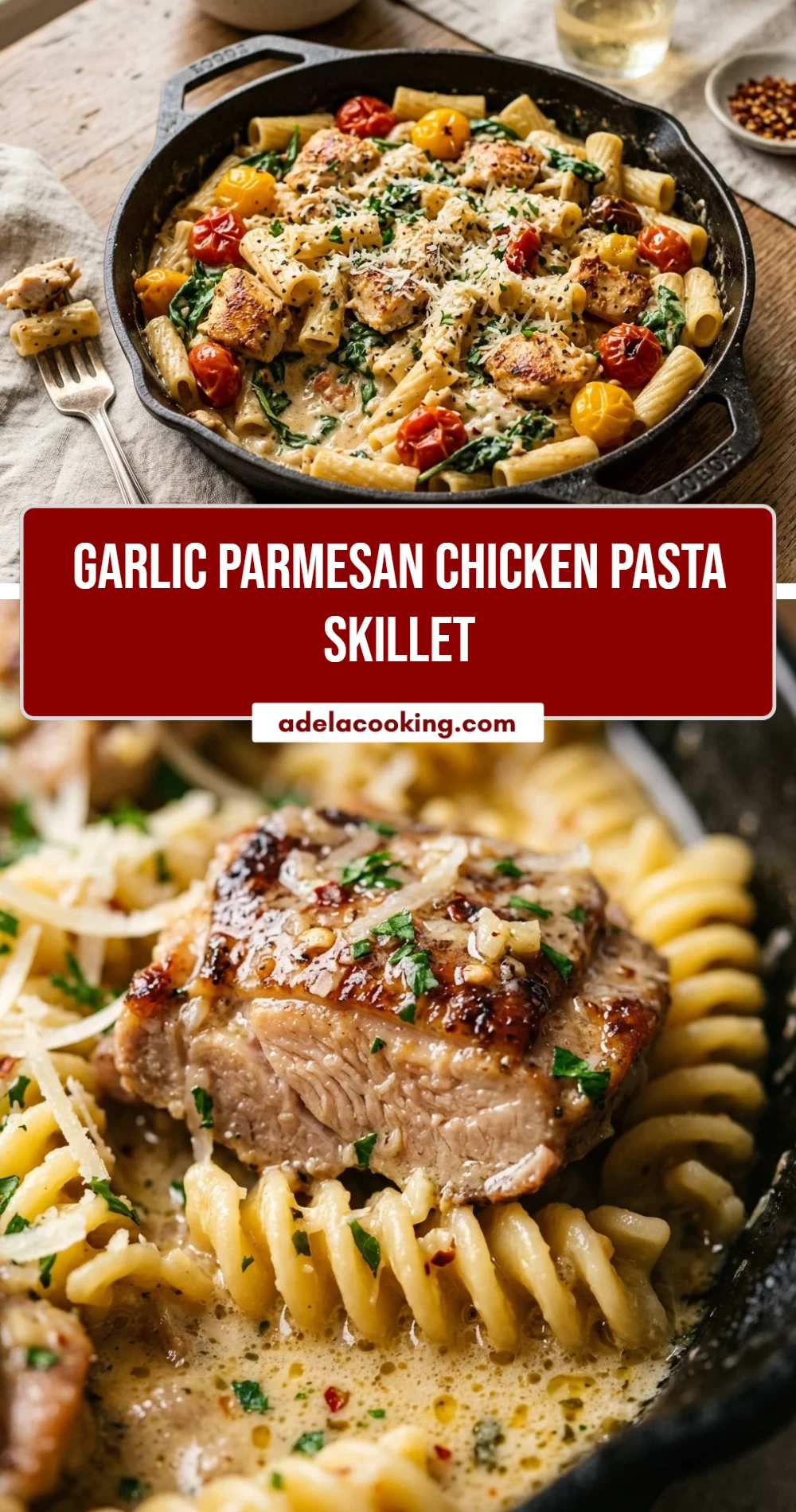 Garlic Parmesan Chicken Pasta Skillet