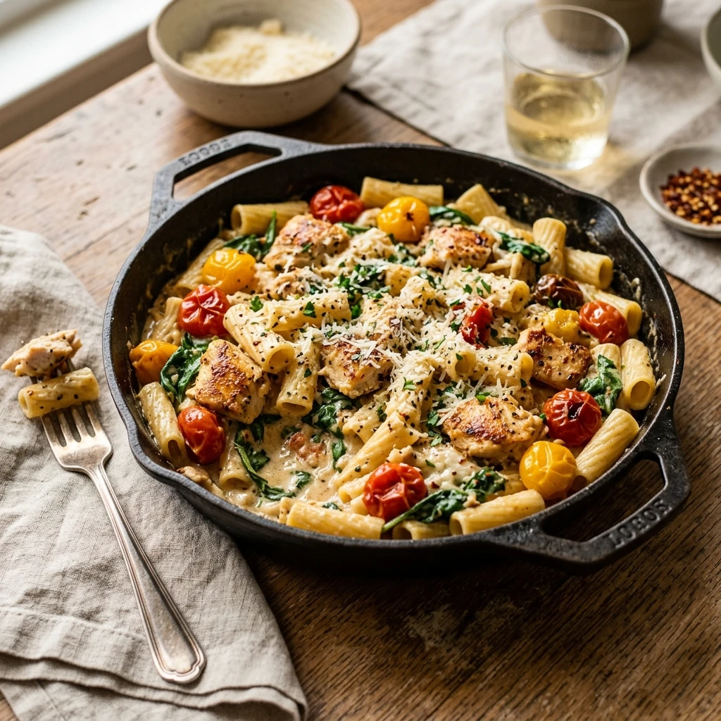 Garlic Parmesan Chicken Pasta Skillet
