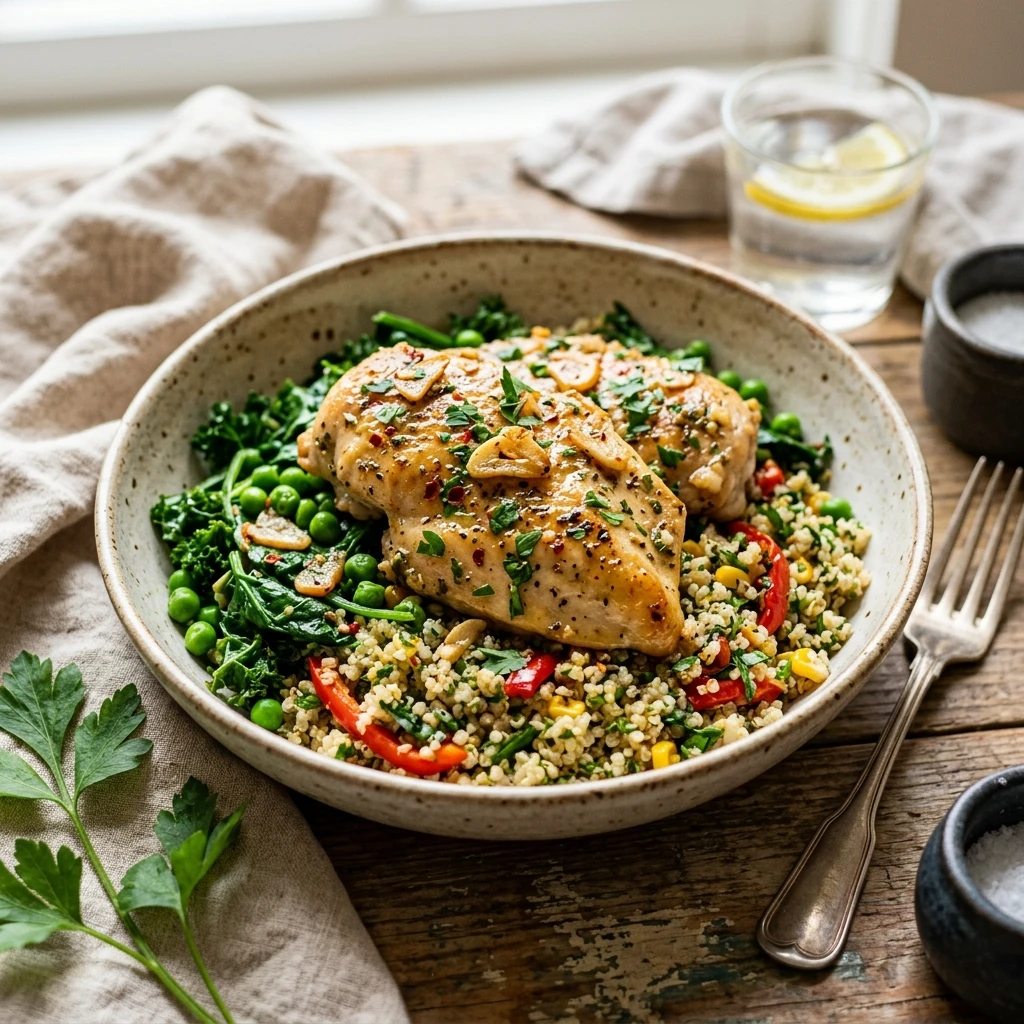 High Protein Garlic Chicken And Quinoa