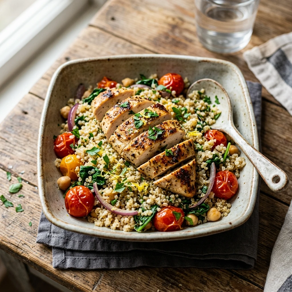 High Protein Garlic Chicken And Quinoa