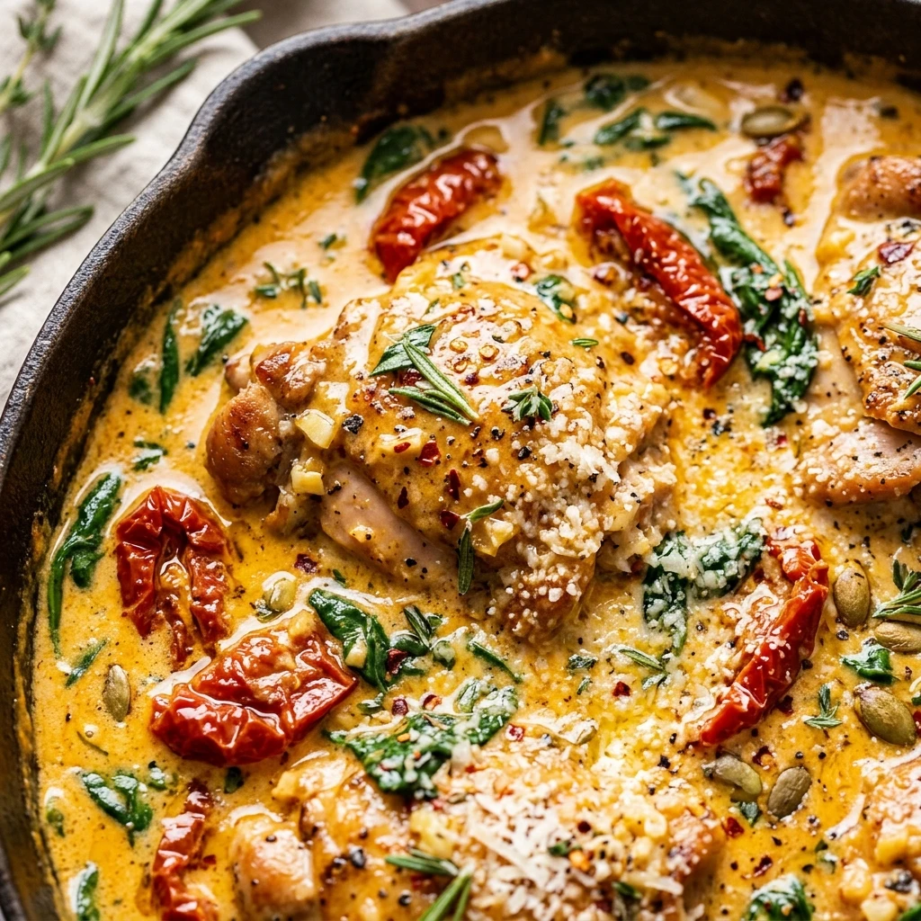 Creamy Tuscan Pumpkin Chicken Skillet Recipe