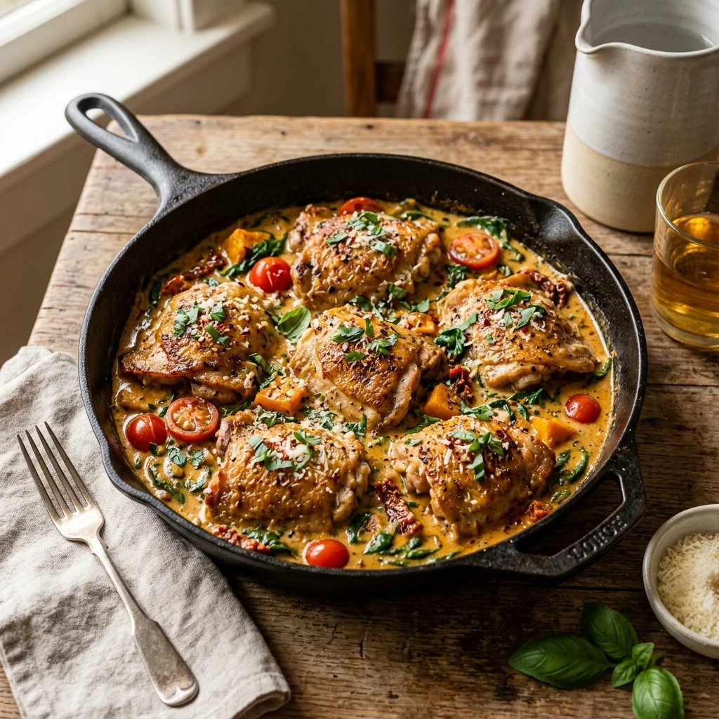 Creamy Tuscan Pumpkin Chicken Skillet Recipe