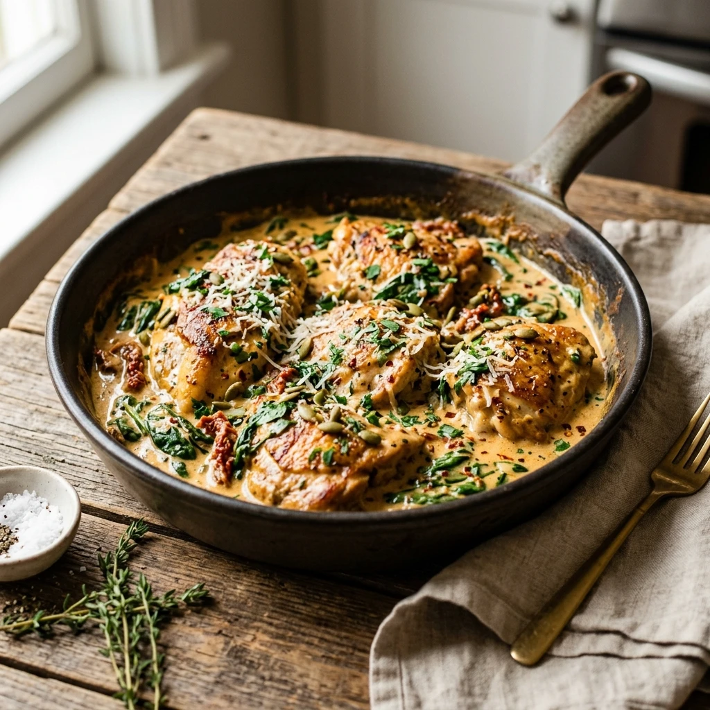 Creamy Tuscan Pumpkin Chicken Skillet Recipe
