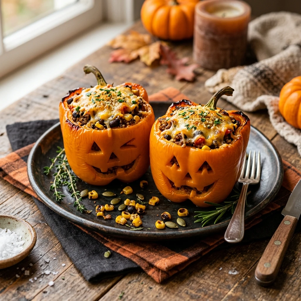 Halloween Stuffed Jack O Lantern Peppers Recipe